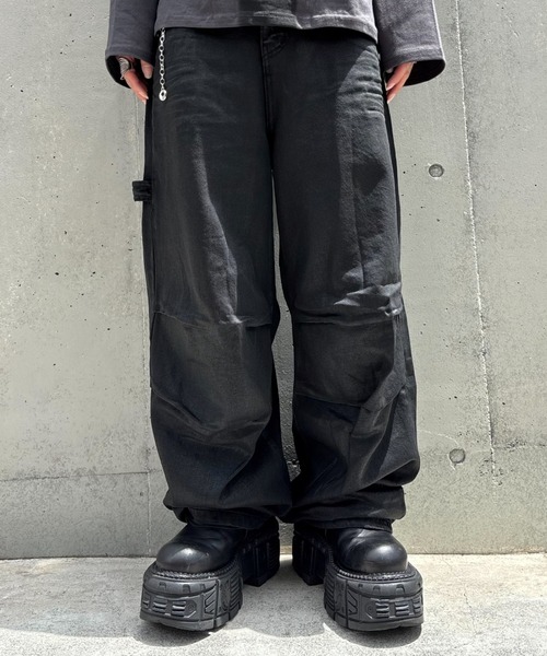 Never mind the XU(ネバーマインドザエックスユー)の「【Never mind the XU】coating denim pants / 【ネバーマインド ザ エックスユー】コーティングワイドデニムパンツ(デニムパンツ・メンズ・ブラック・M/L/S)」の12枚目の写真