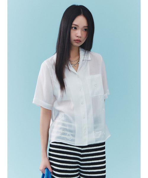 FURFUR(ファーファー)の「マリンモチーフビーズシアーシャツ(シャツ/ブラウス・レディース・ホワイト/イエロー/ライトブルー・F)」の2枚目の写真