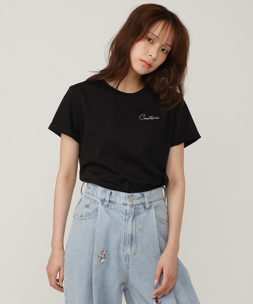 AND COUTURE(アンドクチュール)の「ワンポイント刺繍Tシャツ(Tシャツ/カットソー・レディース・ブラック/オフホワイト/グリーン・FREE)」の14枚目の写真
