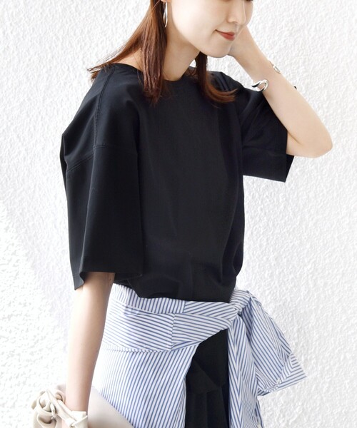 SHIPS（シップス）の「〈接触冷感/UVカット〉ガゼット デザイン ワイド スリーブ TEE（Tシャツ/カットソー・レディース・ブラウン/ブラック/オフホワイト・ONE SIZE）」の8枚目の写真