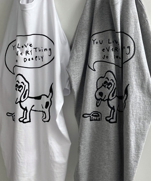 wee9s(ウィークス)の「lovely dog tee / ラブリードッグティー(Tシャツ/カットソー・レディース・グレー/ホワイト・FREE)」の1枚目の写真