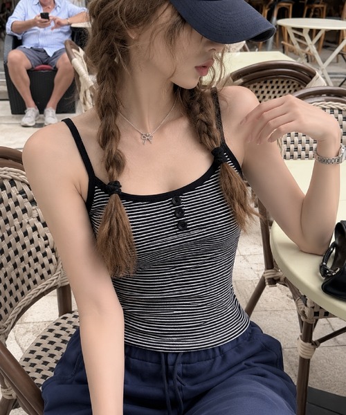 HALEY PESCA（ヘーリーペスカ）の「HALEY PESCA/ボーダー ヘンリーネックキャミソール（キャミソール・レディース・ピンク/ホワイト/グレー/ネイビー/ブラック・FREE）」の3枚目の写真