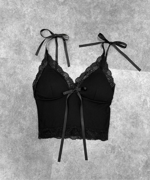 jiasecond.（ジアセカンド）の「【jiasecond.】カップ付きリボンキャミ / トップス カットソー リブ カップ付き リボン キャミ ZOZOTOWN限定（キャミソール・レディース・ホワイト/ブラック・FREE）」の7枚目の写真