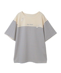 KARL HELMUT（カールヘルム）の「ボーダー猫刺繍ポンポンつき半袖Tシャツ（Tシャツ/カットソー）」