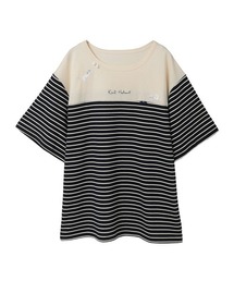 KARL HELMUT（カールヘルム）の「ボーダー猫刺繍ポンポンつき半袖Tシャツ（Tシャツ/カットソー）」
