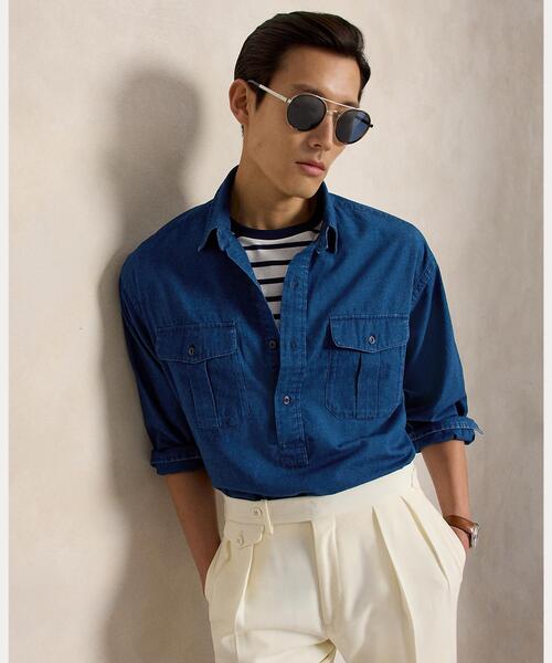 POLO RALPH LAUREN(ポロ ラルフ ローレン)の「リラックス フィット シャンブレー ワークシャツ(シャツ/ブラウス・メンズ・ネイビー系1・XS/L)」の1枚目の写真