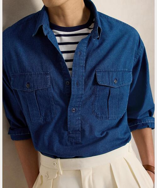 POLO RALPH LAUREN(ポロ ラルフ ローレン)の「リラックス フィット シャンブレー ワークシャツ(シャツ/ブラウス・メンズ・ネイビー系1・XS/L)」の5枚目の写真