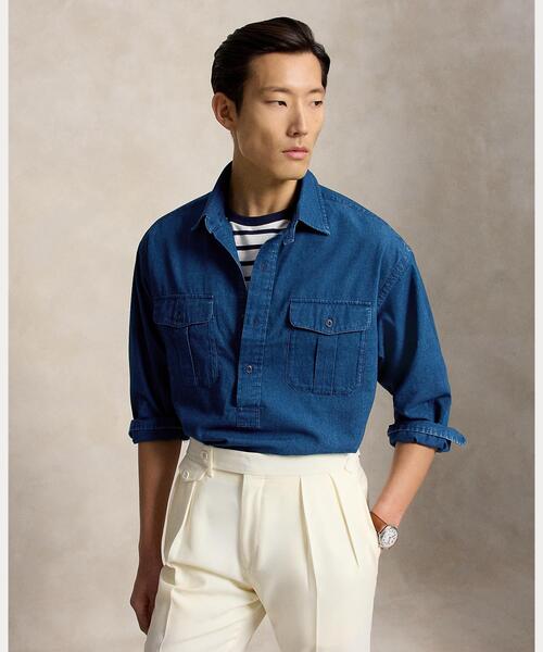 POLO RALPH LAUREN(ポロ ラルフ ローレン)の「リラックス フィット シャンブレー ワークシャツ(シャツ/ブラウス・メンズ・ネイビー系1・XS/L)」の6枚目の写真