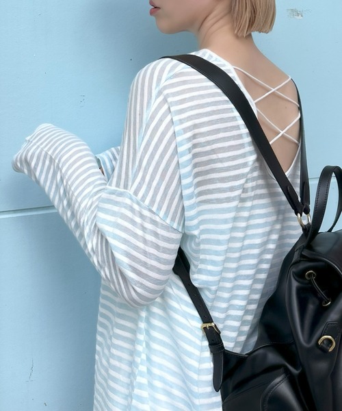 Alley Tokyo(アリートーキョー)の「バックレースアップシアーT(Tシャツ/カットソー・レディース・ブラック/ピンク/オフホワイト/イエロー/サックスブルー/レッド・FREE)」の3枚目の写真
