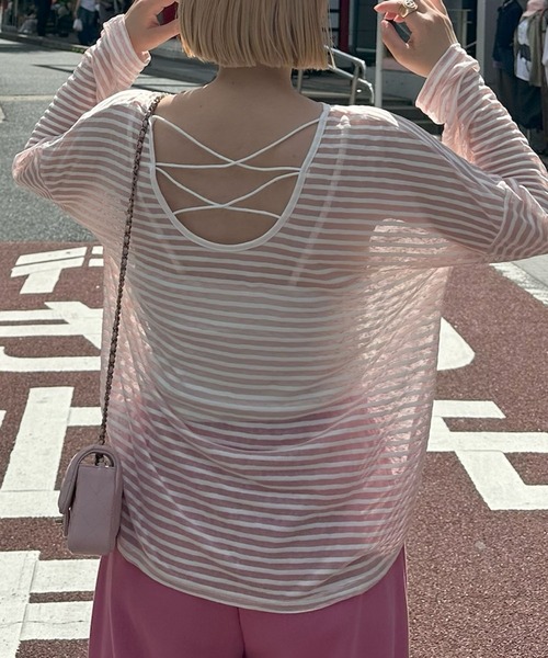 Alley Tokyo(アリートーキョー)の「バックレースアップシアーT(Tシャツ/カットソー・レディース・ブラック/ピンク/オフホワイト/イエロー/サックスブルー/レッド・FREE)」の5枚目の写真