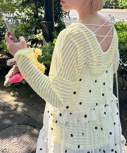 Alley Tokyo(アリートーキョー)の「バックレースアップシアーT(Tシャツ/カットソー・レディース・ブラック/ピンク/オフホワイト/イエロー/サックスブルー/レッド・FREE)」の4枚目の写真