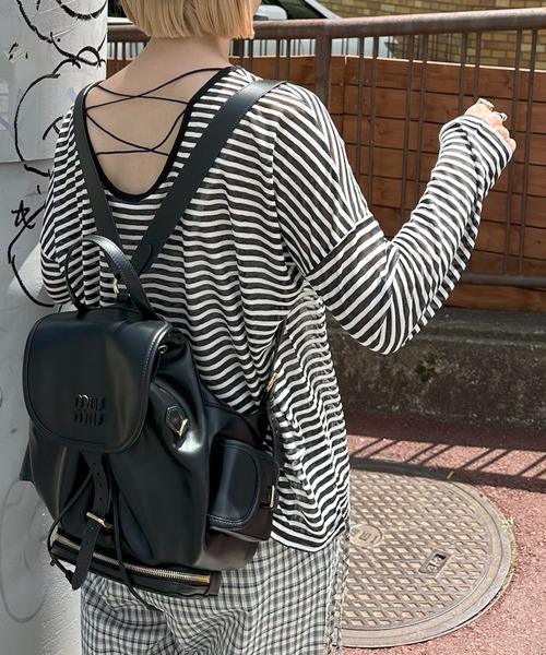 Alley Tokyo(アリートーキョー)の「バックレースアップシアーT(Tシャツ/カットソー・レディース・ブラック/ピンク/オフホワイト/イエロー/サックスブルー/レッド・FREE)」の1枚目の写真