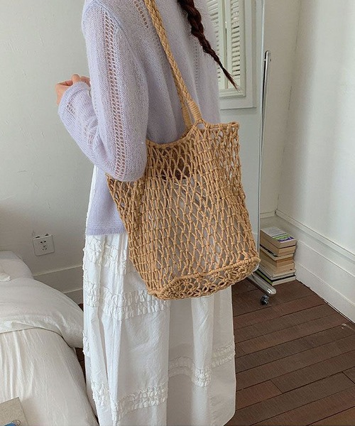 ammy.(エイミードット)の「【 ammy. / エイミードット 】 ロープ編み サマー ショルダー バッグ(ショルダーバッグ・レディース・イエロー/ベージュ/ホワイト/グリーン/ピンク/ブラック・FREE)」の1枚目の写真