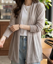 トッパーカーディガン 長袖 ロング丈 縦ライン 落ち感 すっきり 華奢見え 細見え 薄手 ライトアウター コーディガン 羽織り 秋 冬