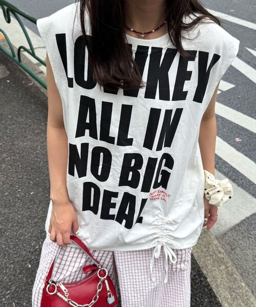 CIAOPANIC(チャオパニック)の「シャーリングBIGノースリーブTee(Tシャツ/カットソー・レディース・ホワイト系その他/ブルー/ホワイト/ブルー系その他・ONE SIZE)」の2枚目の写真
