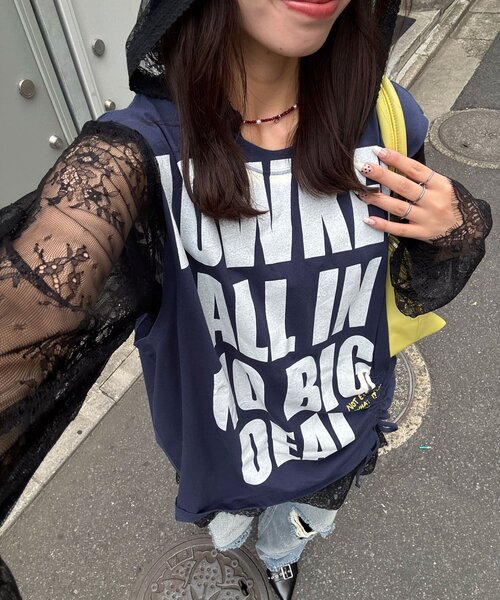 CIAOPANIC(チャオパニック)の「シャーリングBIGノースリーブTee(Tシャツ/カットソー・レディース・ホワイト系その他/ブルー/ホワイト/ブルー系その他・ONE SIZE)」の4枚目の写真