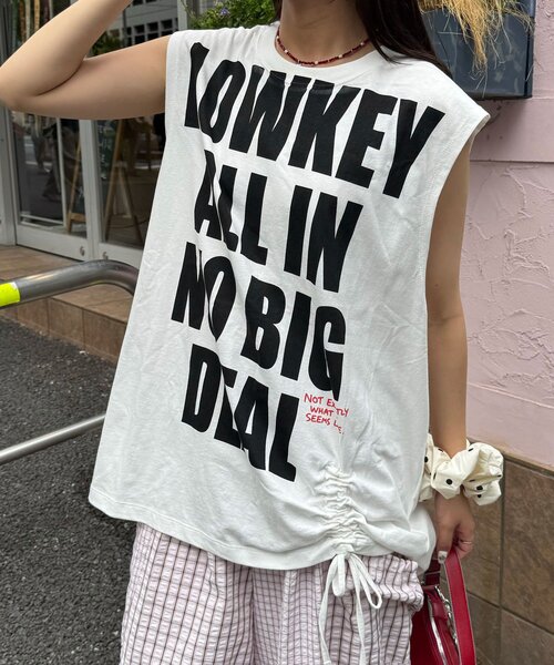 CIAOPANIC(チャオパニック)の「シャーリングBIGノースリーブTee(Tシャツ/カットソー・レディース・ホワイト系その他/ブルー/ホワイト/ブルー系その他・ONE SIZE)」の6枚目の写真