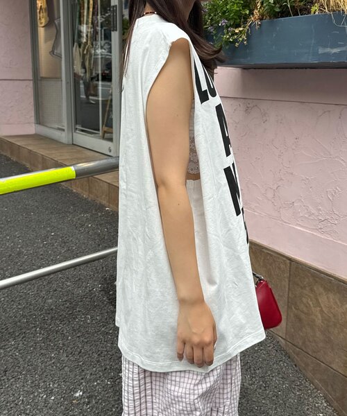 CIAOPANIC(チャオパニック)の「シャーリングBIGノースリーブTee(Tシャツ/カットソー・レディース・ホワイト系その他/ブルー/ホワイト/ブルー系その他・ONE SIZE)」の7枚目の写真