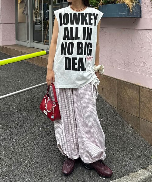 CIAOPANIC(チャオパニック)の「シャーリングBIGノースリーブTee(Tシャツ/カットソー・レディース・ホワイト系その他/ブルー/ホワイト/ブルー系その他・ONE SIZE)」の9枚目の写真