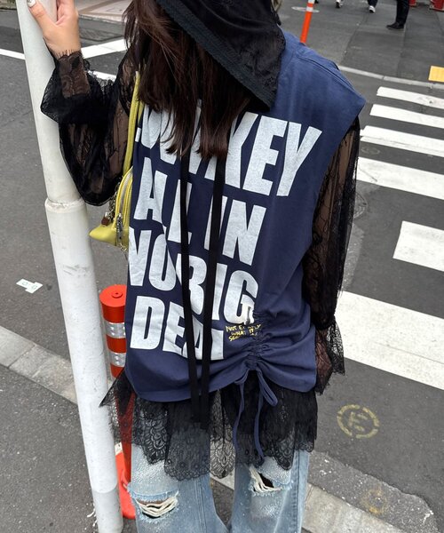 CIAOPANIC(チャオパニック)の「シャーリングBIGノースリーブTee(Tシャツ/カットソー・レディース・ホワイト系その他/ブルー/ホワイト/ブルー系その他・ONE SIZE)」の12枚目の写真