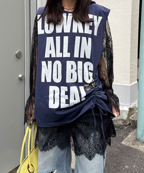 CIAOPANIC(チャオパニック)の「シャーリングBIGノースリーブTee(Tシャツ/カットソー・レディース・ホワイト系その他/ブルー/ホワイト/ブルー系その他・ONE SIZE)」の13枚目の写真