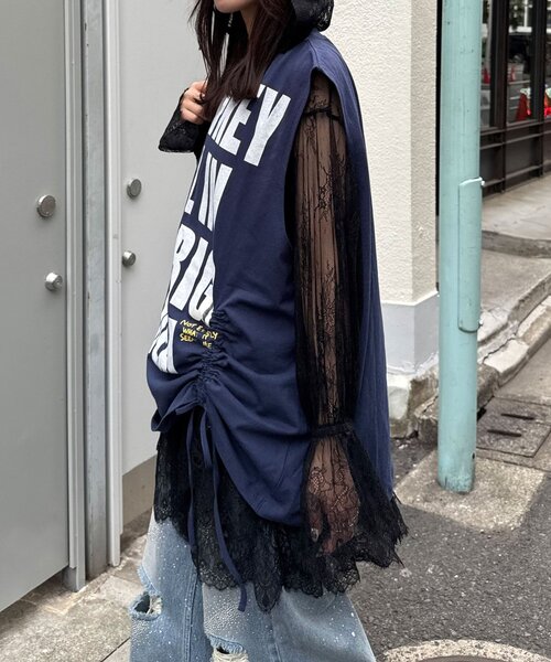CIAOPANIC(チャオパニック)の「シャーリングBIGノースリーブTee(Tシャツ/カットソー・レディース・ホワイト系その他/ブルー/ホワイト/ブルー系その他・ONE SIZE)」の14枚目の写真