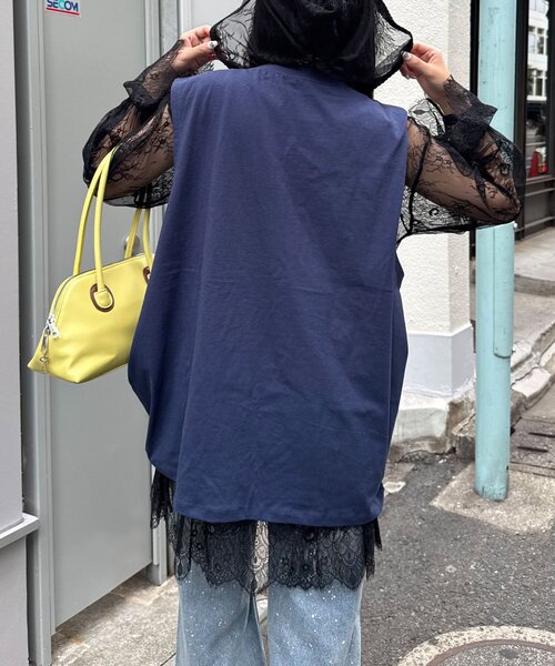 CIAOPANIC(チャオパニック)の「シャーリングBIGノースリーブTee(Tシャツ/カットソー・レディース・ホワイト系その他/ブルー/ホワイト/ブルー系その他・ONE SIZE)」の15枚目の写真