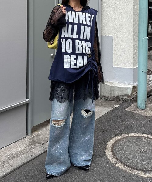 CIAOPANIC(チャオパニック)の「シャーリングBIGノースリーブTee(Tシャツ/カットソー・レディース・ホワイト系その他/ブルー/ホワイト/ブルー系その他・ONE SIZE)」の16枚目の写真