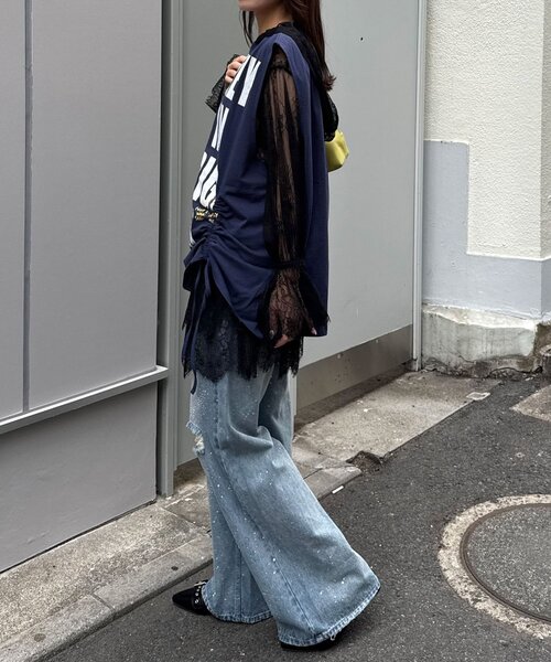 CIAOPANIC(チャオパニック)の「シャーリングBIGノースリーブTee(Tシャツ/カットソー・レディース・ホワイト系その他/ブルー/ホワイト/ブルー系その他・ONE SIZE)」の17枚目の写真