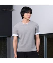 26 SS セミクロップワッフル配色レイヤード半袖Tシャツ (3カラー)