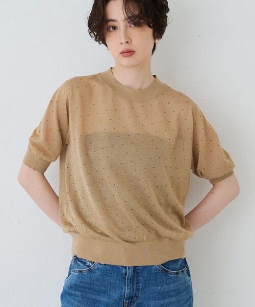 Rouge vif(ルージュヴィフ)の「レビータ半袖シアーニット / ドット(ニット/セーター・レディース・ブラック/グレー系その他/ベージュ系その他・フリー)」の3枚目の写真