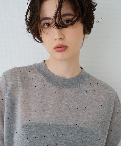 Rouge vif(ルージュヴィフ)の「レビータ半袖シアーニット / ドット(ニット/セーター・レディース・ブラック/グレー系その他/ベージュ系その他・フリー)」の5枚目の写真