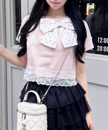 リボン付き裾レースTシャツ