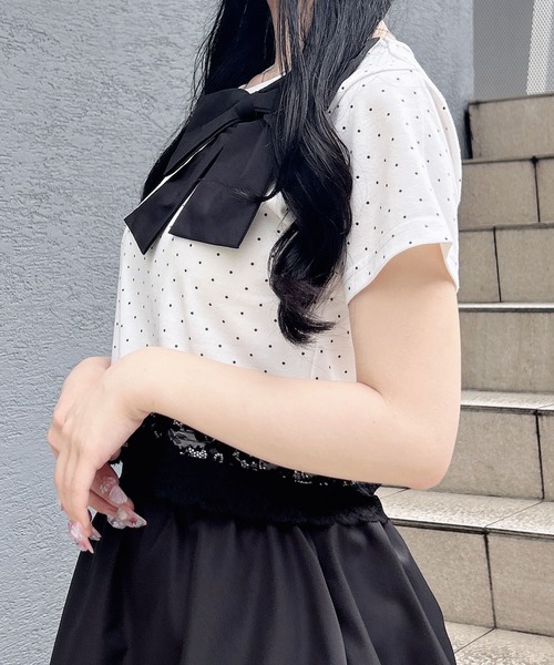 INGNI(イング)の「リボン付き裾レースTシャツ(Tシャツ/カットソー・レディース・ブラック系その他4/ブラック/ホワイト系その他/ライトピンク・M)」の19枚目の写真