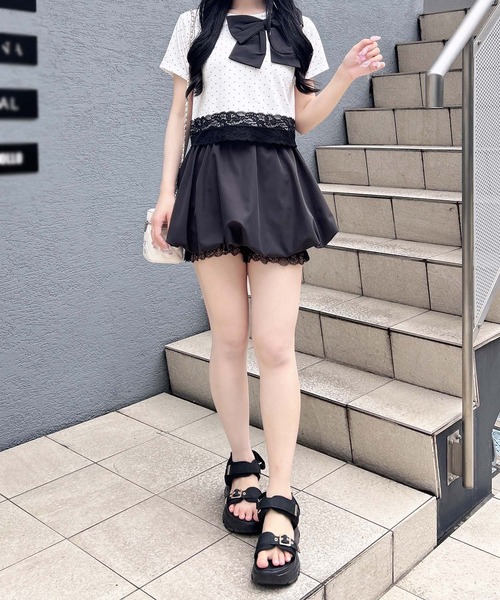 INGNI(イング)の「リボン付き裾レースTシャツ(Tシャツ/カットソー・レディース・ブラック系その他4/ブラック/ホワイト系その他/ライトピンク・M)」の21枚目の写真