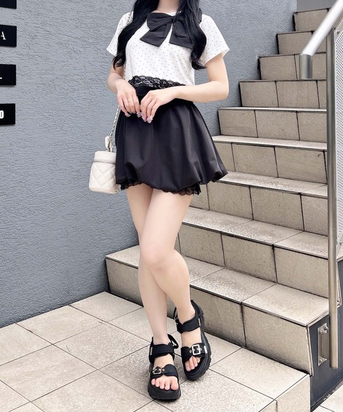 INGNI(イング)の「リボン付き裾レースTシャツ(Tシャツ/カットソー・レディース・ブラック系その他4/ブラック/ホワイト系その他/ライトピンク・M)」の22枚目の写真