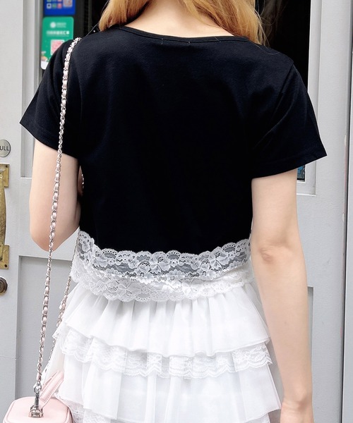 INGNI(イング)の「リボン付き裾レースTシャツ(Tシャツ/カットソー・レディース・ブラック系その他4/ブラック/ホワイト系その他/ライトピンク・M)」の8枚目の写真