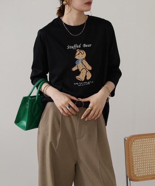 BRODIAEA(ブローディア)の「BRODIAEA テディベアプリント7分袖Tシャツ(Tシャツ/カットソー・レディース・ワインレッド/ダークグリーン/ブラック/グレイッシュベージュ・40)」の5枚目の写真