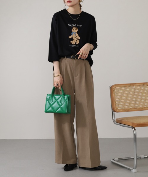 BRODIAEA(ブローディア)の「BRODIAEA テディベアプリント7分袖Tシャツ(Tシャツ/カットソー・レディース・ワインレッド/ダークグリーン/ブラック/グレイッシュベージュ・40)」の8枚目の写真