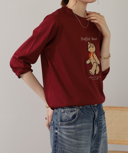 BRODIAEA(ブローディア)の「BRODIAEA テディベアプリント7分袖Tシャツ(Tシャツ/カットソー・レディース・ワインレッド/ダークグリーン/ブラック/グレイッシュベージュ・40)」の18枚目の写真