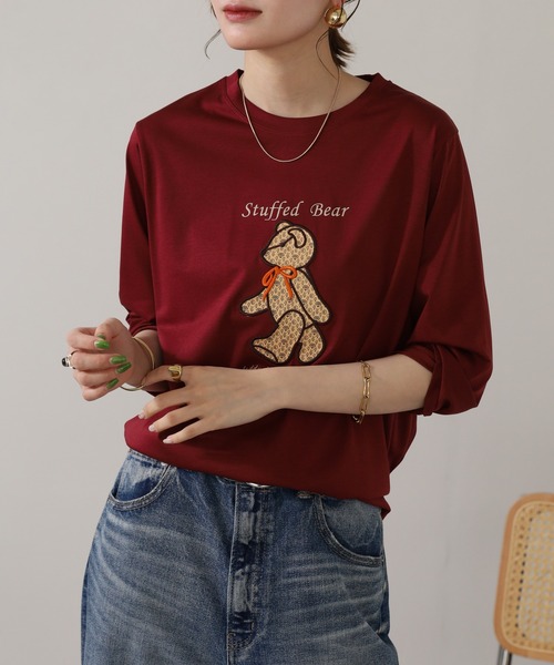 BRODIAEA(ブローディア)の「BRODIAEA テディベアプリント7分袖Tシャツ(Tシャツ/カットソー・レディース・ワインレッド/ダークグリーン/ブラック/グレイッシュベージュ・40)」の19枚目の写真