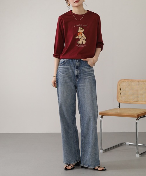 BRODIAEA(ブローディア)の「BRODIAEA テディベアプリント7分袖Tシャツ(Tシャツ/カットソー・レディース・ワインレッド/ダークグリーン/ブラック/グレイッシュベージュ・40)」の21枚目の写真