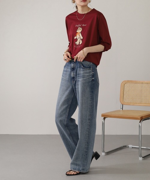 BRODIAEA(ブローディア)の「BRODIAEA テディベアプリント7分袖Tシャツ(Tシャツ/カットソー・レディース・ワインレッド/ダークグリーン/ブラック/グレイッシュベージュ・40)」の22枚目の写真