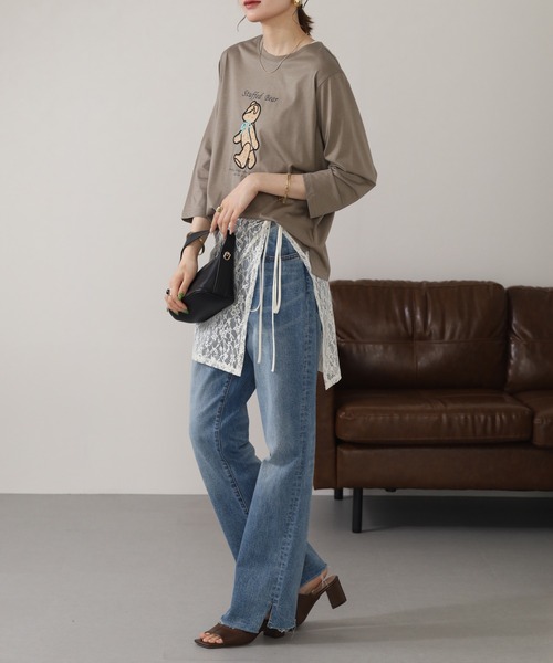 BRODIAEA(ブローディア)の「BRODIAEA テディベアプリント7分袖Tシャツ(Tシャツ/カットソー・レディース・ワインレッド/ダークグリーン/ブラック/グレイッシュベージュ・40)」の16枚目の写真