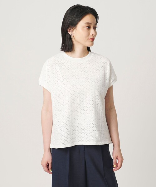A DAY IN THE LIFE UNITED ARROWS(アデイインザライフユナイテッドアローズ)の「アイレットレース フレンチスリーブTシャツ <A DAY IN THE LIFE>(Tシャツ/カットソー・レディース・ネイビー/ダークグレー/オフホワイト・FREE)」の4枚目の写真