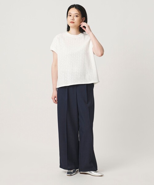 A DAY IN THE LIFE UNITED ARROWS(アデイインザライフユナイテッドアローズ)の「アイレットレース フレンチスリーブTシャツ <A DAY IN THE LIFE>(Tシャツ/カットソー・レディース・ネイビー/ダークグレー/オフホワイト・FREE)」の5枚目の写真