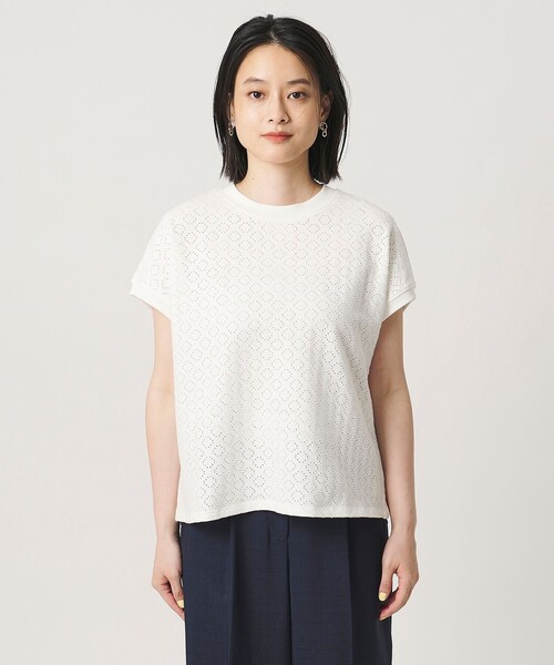 A DAY IN THE LIFE UNITED ARROWS(アデイインザライフユナイテッドアローズ)の「アイレットレース フレンチスリーブTシャツ <A DAY IN THE LIFE>(Tシャツ/カットソー・レディース・ネイビー/ダークグレー/オフホワイト・FREE)」の6枚目の写真