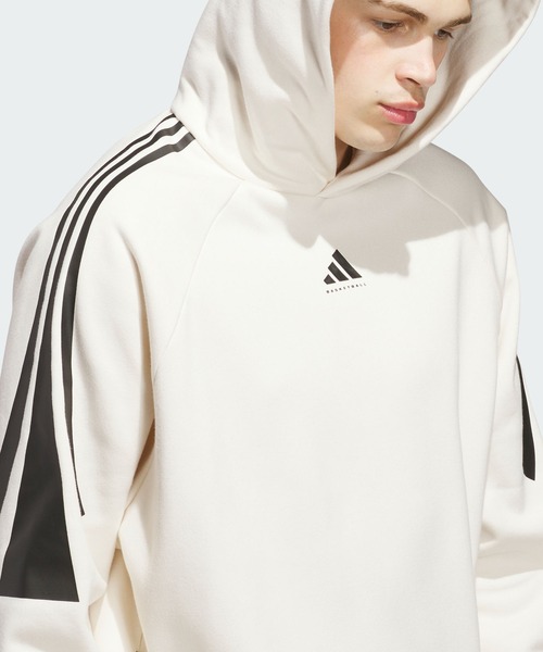 adidas(アディダス)の「アディダス バスケットボール スリーストライプス フリースパーカー(ジェンダーニュートラル) / アディダス adidas(パーカー・メンズ・ホワイト・XX-LARGE/3XL/LARGE/MEDIUM/SMALL/X-LARGE/X-SMALL)」の5枚目の写真