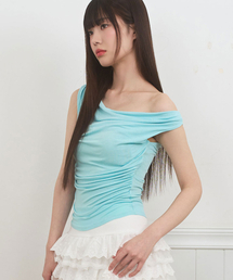 LIE MEQUE（リメーク）の「アンバランスドレープシャーリングトップ ミント（Tシャツ/カットソー）」