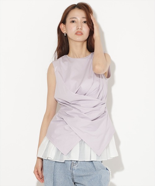 AND COUTURE(アンドクチュール)の「ウエストクロスドッキングカットソー(Tシャツ/カットソー・レディース・ブラック/オフホワイト/ラベンダー・FREE)」の3枚目の写真
